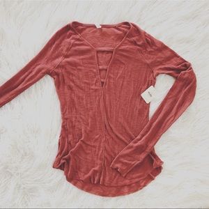 ➕➕ FREE PEOPLE Rust V Neck Long Sleeve Vintage